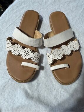 Women’s White Floral Laser-Cut Slide Sandals